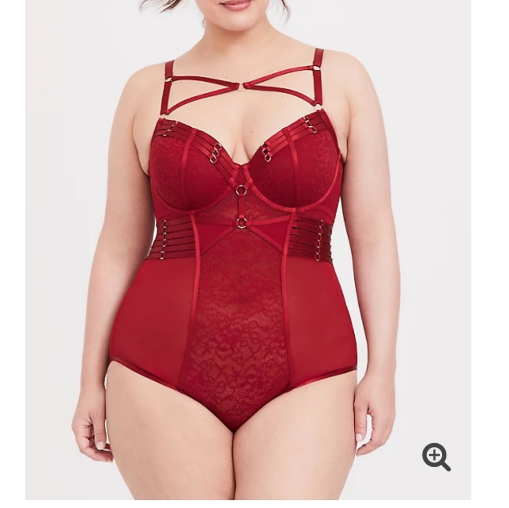 Torrid Red Lace & Mesh Strappy Bodysuit